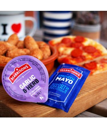 Harrisons Garlic and Herb Sauce Dip 25g Each Pack of 20 With Smooth Mayonnaise Pack of 20 Sachets No Artificial Color or Flavor Made in UK - Buy Online on GoSupps.com