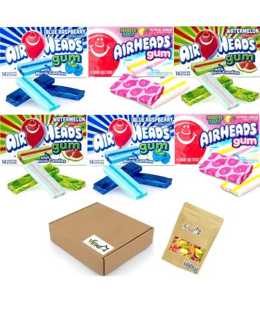 Airheads Sugar Free Candy Gum Variety Pack 6 x 34g - Blueraspberry Watermelon Raspberry lemonade Gum