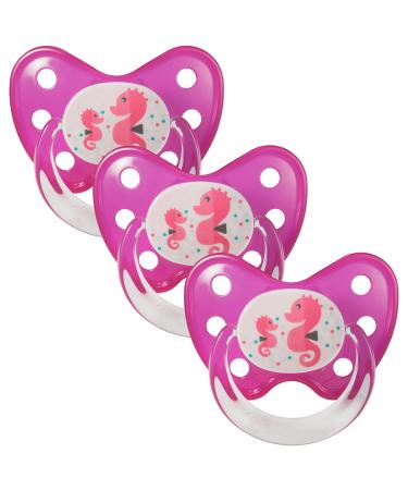 Dentistar Silikon Schnuller 3 Set- Size 2 6-14 months- tooth and jaw-friendly nucking with dental level- BPA-free- Made in Germany- Seahorse pink