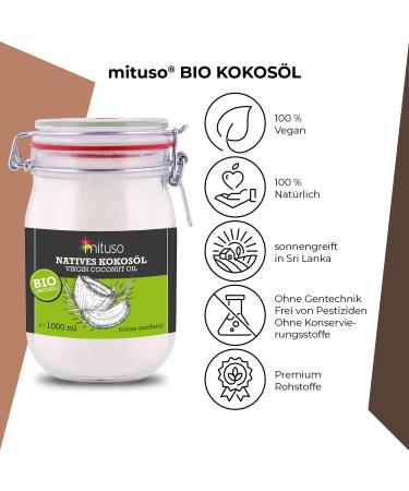 Mituso Organic Virgin Coconut Oil - 1000ml Swing Top Jar | Premium Quality Vegan Non-GMO International Shipping - Buy Online on GoSupps.com