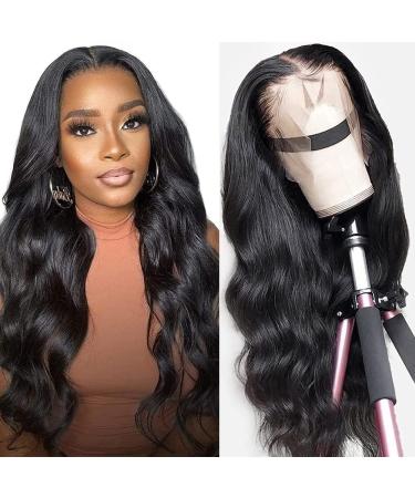 Anyweek 13x4 HD Transparent 26 Inch Lace Frontal Wigs Human Hair for Black Women 180% Density Glueless Wigs Human Hair Pre Plucked with Baby Hair Body Wave Lace Front Wigs Human Hair Natural Color 26 Inch nature color