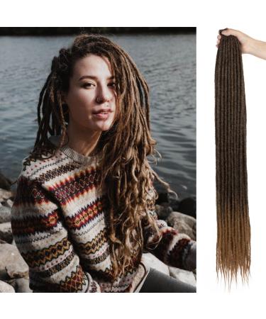 Leeven 36 Inch Ombre Dreadlock Extensions 20 Strands Single Ended Dreads Hippie Reggae Braid Locs Synthetic Soft Dreads Crochet Hair /T27# 36 Inch (20 Strands) Ombre Brown /T27#