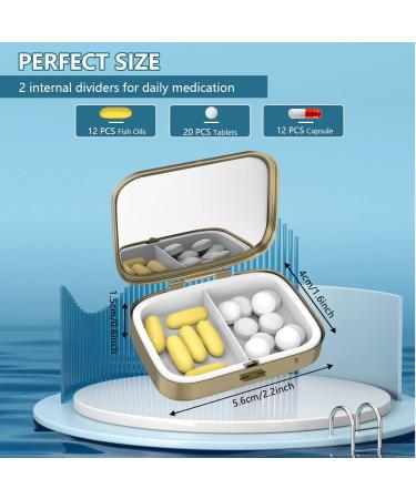 Retro Green Floral Pill Box with Mirror - Bronze 2-Compartment Storage for Vitamins & Supplements - Small Portable Pill Organizer - Buy Online on GoSupps.com