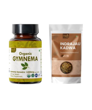 ORGANIC SPREE Gymnema & Indrajau Kadwa USDA Organic Gymnema Sylvestre 120 Tablets & Holarrhena Pubescens 200g