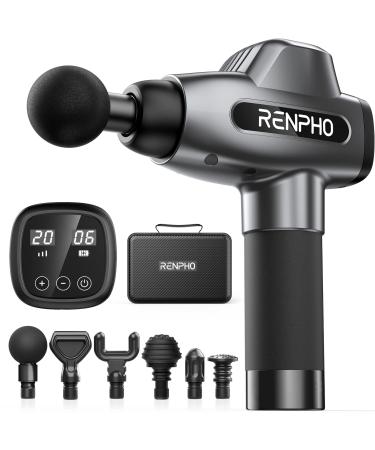 RENPHO C3 Percussion Massage Gun Deep Tissue, Professional Powerful Quiet Muscle Massage Gun for Athletes, 20 Speeds, Electric Body Massager Gun with Case,6 Massage Heads, Back Relaxation Gifts A-black