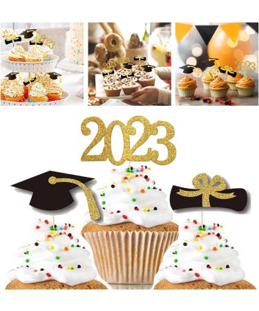 48pcs 2023 Graduation Cupcake Toppers Baking Decoration Exquisite Grad Cap Set Food Appetizer Picks For Graduation Party Graduation Toppers - Buy Online on GoSupps.com