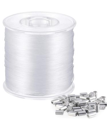 Strong Clear Nylon Fish Wire for Hanging Christmas Decor and 50 Loop Sleeve (218 Yd.) 200 m/ 218.7 Yards