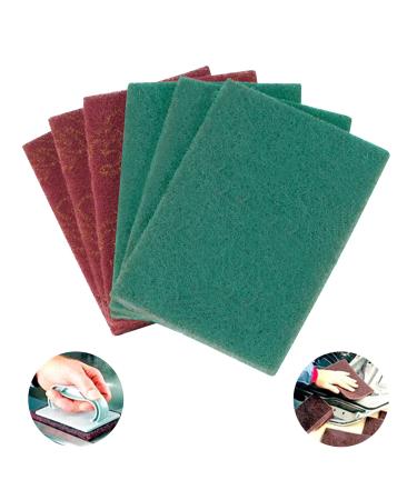 Scuff Pads - 6Pcs 3M Scotch Brite 7447 - Very Fine Grade Hand Pads General Purpose Sanding Hand Pads 200 x 125mm/8" x 5" (Red+Green, 8'' * 5'') Red+Green 8'' * 5''