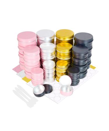 Pudsirn 48-part aluminum tin cans with screw cap 15/50/80ml round aluminum tin cans empty cosmetic containers with 4 round stickers for lip balm lotion cream masks candles