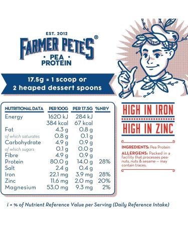 Farmer Pete's 1kg Pea Protein Powder - Dairy Free, Gluten Free, Plant Based Vegan Isolate - Buy Online on GoSupps.com