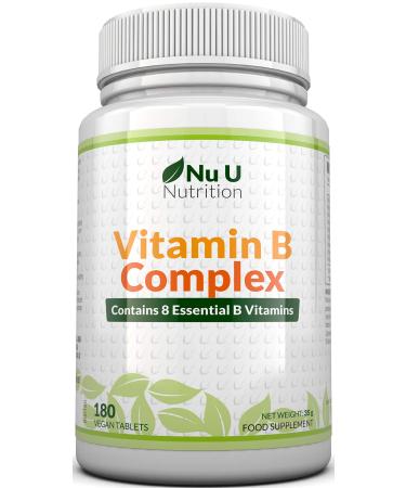 High Strength Vitamin B Complex - 180 Vegan Tablets - 6 Month Supply - Contains All 8 B Vitamins in 1 Tablet - Vitamins B1 B2 B3 B5 B6 B12 Biotin & Folic Acid - Nu U Nutrition