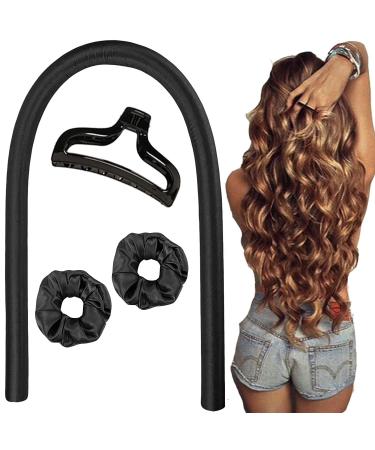 Curling overnight curlers overnight headband curlers curls while sleeping hitzelose curling iron headband silk straps hair curls make long hair ribbon - black