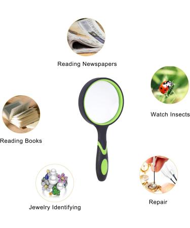 Magnifying Glass Jiasoval 10X Handheld Reading Magnifier with Non-Slip Soft Rubber Handle 75mm Magnifying Lens (Green) - Buy Online on GoSupps.com
