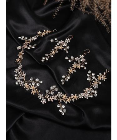 Deniferymakeup Bridal Floral Rhinestone Headband Rhinestone Earring Set Gold Wedding Accessories for Women and Girls - Buy Online on GoSupps.com