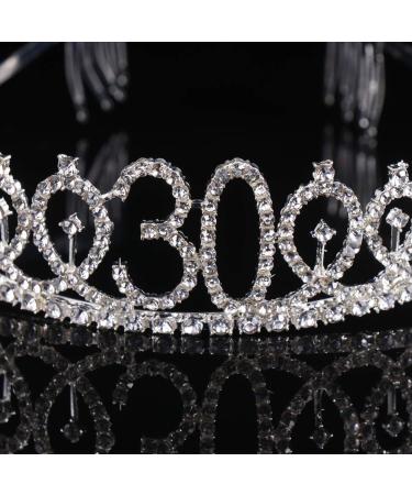 Minkissy 30th Birthday Tiara Crystal Crown Rhinestone Princess Birthday Crown Hair Accessories Happy 30th Birthday Crown Tiara for Women Ladies - Buy Online on GoSupps.com