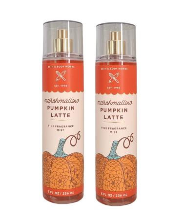 Bath and Body Works Marshmallow Pumpkin Latte Fine Fragrance Mists Pack Of 2 8 oz. Bottles (Marshmallow Pumpkin Latte)