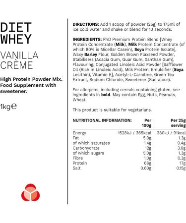 PhD Nutrition Diet Whey Vanilla Cr me Protein Powder - 40 Servings (1kg) - Buy Online on GoSupps.com