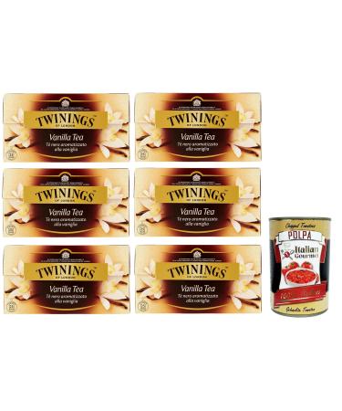 Italian Gourmet E.R. Set of 6 Twinings Vanilla Flavored Black Tea Black Tea with Vanilla Flavor 25 Filters + Gourmet Italian Tomato Pulp Box 400 g