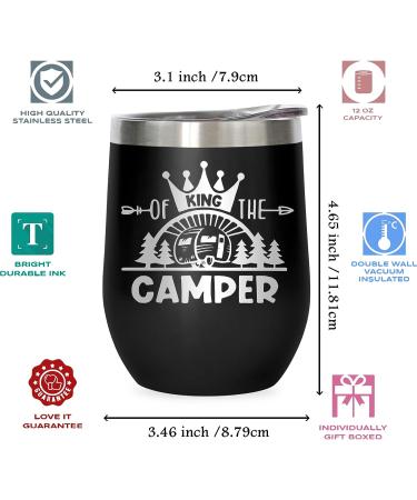 Coolertaste King Of The Camper Wine Tumbler - 12oz Happy Camper Gift for Campers Outdoors - RV Hiking Camping Coffee Mug - Buy Online on GoSupps.com