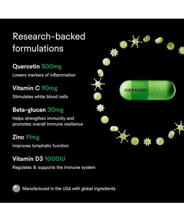 Tally Health Defend - Immune Support & Longevity Supplement Vegan Non-GMO with Quercetin Vitamin C Beta-glucan Zinc Vitamin D3-60 Capsules 30-Day Supply - Buy Online on GoSupps.com