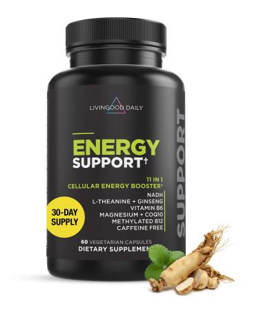 Livingood Daily Energy Supplements for Women & Men 60 Vegetarian Capsules - Vitamin B6 & B12 NADH L-Theanine & Magnesium Energy Support Pills Support Mood Brain Health & Muscle Function - Non-GMO