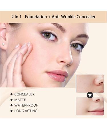2 in 1 Anti-Wrinkle Foundation Foundation Stick with Built-in Brush High Coverage Matte Liquid Concealer Moisturizing Foundation Waterproof and Long Lasting - Buy Online on GoSupps.com