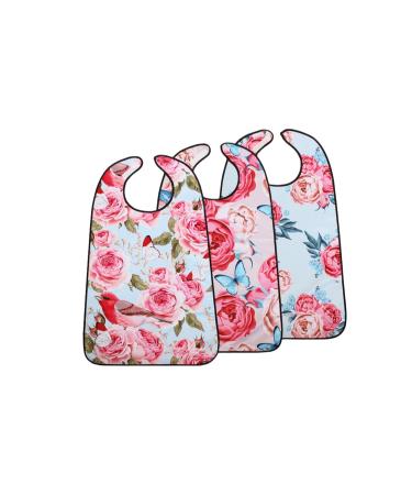 HACLEN Adult Bibs for Elderly Women Feeding Bibs 3 Pack Adultbibs with Crumb Catcher Washable & Reusable Bibs for Eating 1