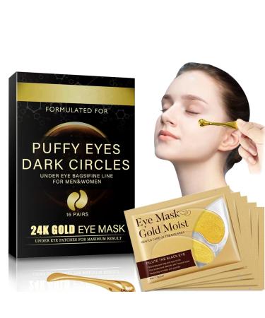 16 Pairs Under Eye Mask Reduce Dark Circles Puffy Eyes Undereye Bags Wrinkles - 24K Gold Under Eye Treatment Masks Gel Under Eye Patches Collagen Eye Mask for Under Eye Wrinkles (16 Pairs Boxed)