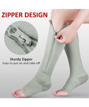Ailaka Zipper Compression Socks 15-20 mmHg for Women Men - Knee High Open Toe Support - XXL Pure Grey - 1 Pair - Buy Online on GoSupps.com