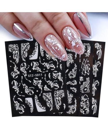 Adhesive Decals Lace Winter Sliders Embossed Flower White Nail Stickers 5D Acrylic Wedding Design(STZ-5D15) - Buy Online on GoSupps.com