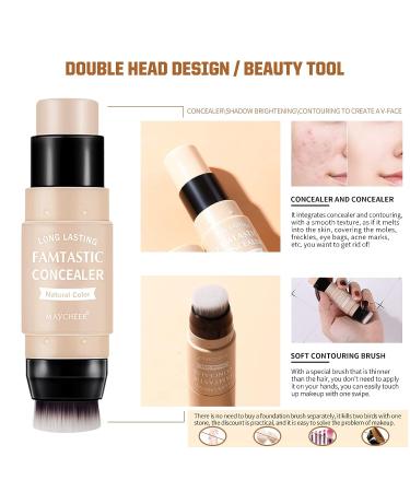 ONLYOILY 2 Pcs Contour & Highlighter Stick Set with Brush - Longwear Foundation Stick for Smooth Face Makeup - Buy Online on GoSupps.com