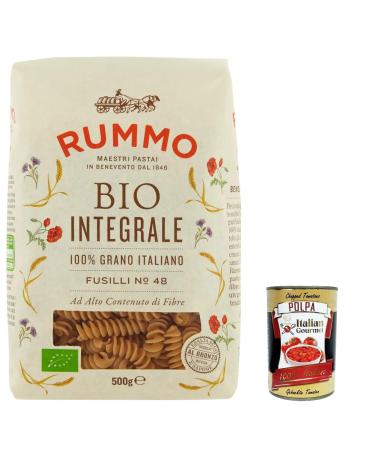 Italian Gourmet E.R. Rummo Pasta Integrale Fusilli N. 48 Pack of 10 Italian pasta 500 g + Italian Gourmet polpa 400 g