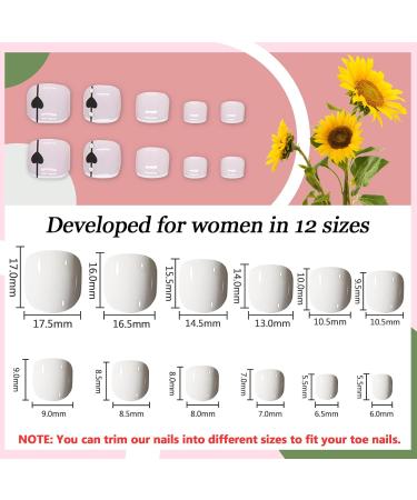 24Pcs Square False Toenails Nude Glossy French Black Heart Press on Toenails Short Stick on Toenails Acrylic Full Cover Artificial Summer Fake Toenails for Women and Girls Daily Decorations - Buy Online on GoSupps.com