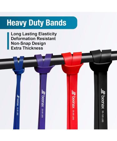 Beenax Resistance Bands Set - Heavy Duty Pull Up Assist Bands for Strength Training - Set of 4 (15-125 LBS) - Ideal for CrossFit, Powerlifting, and Yoga - Men and Women - Buy Online on GoSupps.com
