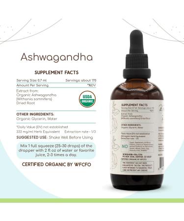 HerbEra Ashwagandha B120 USDA Organic Tincture | Alcohol-Free Extract High-Potency Herbal Drops | Certified Organic Ashwagandha (Withania Somnifera) Dried Root (4 oz) 4 Fl Oz (Pack of 1) - Buy Online on GoSupps.com