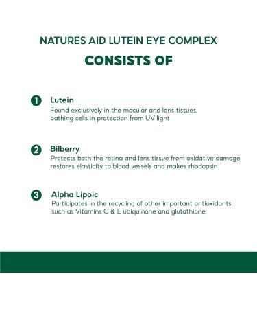 Natures Aid Lutein Eye Complex with Bilberry 90 Tablets - Vegan, UK Made - Supports Normal Vision with Alpha Lipoic Acid, Zinc, Vitamins A, B2, C, E - 90 Count - Buy Online on GoSupps.com