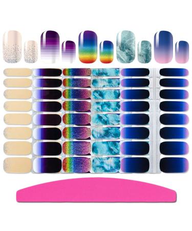 SILPECWEE 5 Sheets Gradient Nail Polish Strips Self Adhesive Nail Stickers Full Nail Wraps for Women Nail Art Accessories with 1pc Nail File NO1