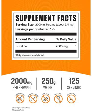 Buy BulkSupplements L-Valine Powder - 2000mg Valine Supplement for BCAA - Gluten Free 250g (125 Servings) - International Shipping Available - Buy Online on GoSupps.com