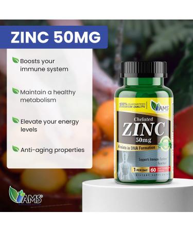 America Medic & Science Chelated Zinc 50mg - Immune Booster & Antioxidant Supplement | 60 Tablets for Men & Women - Improves Mood & Sleep - Buy Online on GoSupps.com