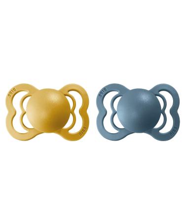 BIBS Supreme Baby Pacifier 2-Pack | Silicone Size 1 (0-6 Months) | BPA-Free Dummy Soother | Made in Denmark | Mustard/Petrol - Buy Online on GoSupps.com
