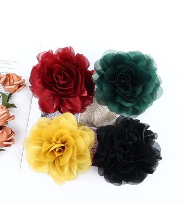 Cinaci 4-Pack Black Plastic Hair Clips with Chiffon Rose Loop Stylish Hair Accessories for Women & Girls - Buy Online on GoSupps.com