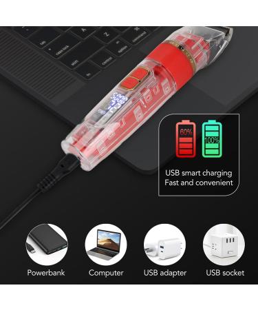 Dekaim Men's Hair Clipper Cordless Beard Trimmer Clippers Professional Hair Trimmer Haircutt Kit IPX7 Waterproof Transparent USB Rechargeable Electronic Hair Cutter (Red) - Buy Online on GoSupps.com