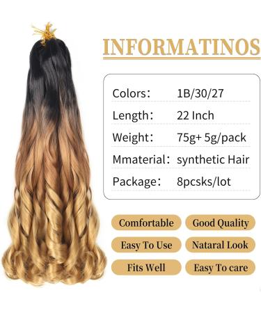 Ainimiu French Curly Braiding Hair 22 Inch 8 Packs - Pre Stretched Bouncy Braiding Hair- Loose Wavy Braiding Hair Synthetic Hair Extensions for Black Women 22 Inch(pack of 8) 1B/30/27 - Buy Online on GoSupps.com
