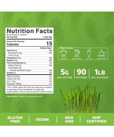 Jai Ho Organic Barley Grass Powder - 1 LB | Gluten Free, Vegan, Non-GMO | Resealable Pouch - Buy Online on GoSupps.com