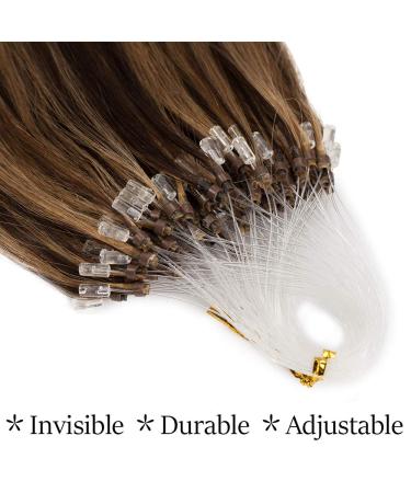 Premium Real Hair Microring Extensions - 0.5g/Strand 100 Strands Soft & Smooth - 7A Human Hair 40cm 4P27 Medium Brown & Dark Blonde - International Shipping Available - Buy Online on GoSupps.com