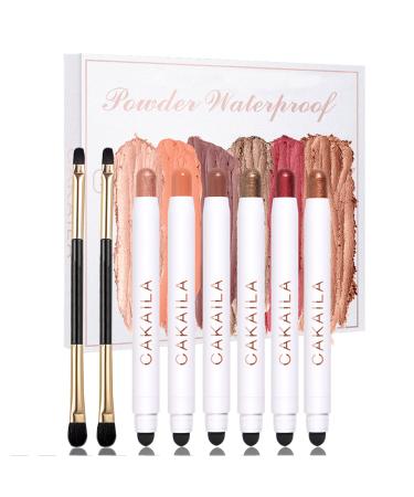 6PCS Eyeshadow Stick Soft Creamy Matte Shimmer Eye Shadow Pencil Crayon Highlighting Pigmented Shiny Eyeshadow Pencil Waterproof Classy Shimmer Eye Shadow Sticks Sets with 2PC Double End Eyeshadow Brush (6PCS A)