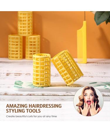 12-Piece Hair Roller Set with Rat Tail Comb - Large Plastic Hair Curlers for Hairdressing Styling Tools - Yellow (6.8 x 3.6 cm) - Pack of 12 - Buy Online on GoSupps.com