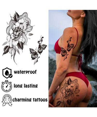Cerlaza Temporary Tattoos for Women - 10 Sheets of Sexy and Realistic Semi-Permanent Waterproof Tatuajes Temporales for Half Arm Sleeve - Long Lasting Designs including Flowers, Snakes, Butterflies, and Tigers - Buy Online on GoSupps.com