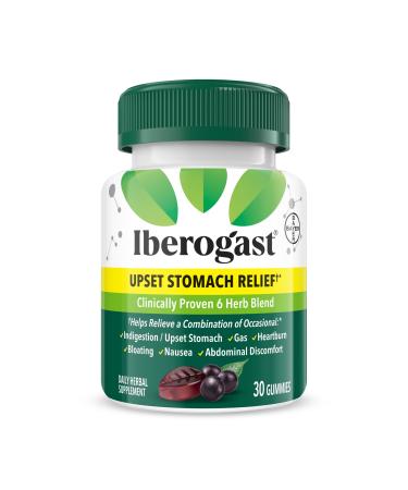 Iberogast Gummies Upset Stomach Relief: Helps Relieve a Combination of Occasional Indigestion/Upset Stomach Gas Heartburn Bloating Nausea and Abdominal Discomfort Natural Elderberry Flavor 30ct