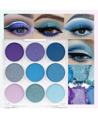 9 Colors Shimmer Matte Blue Eyeshadow Palette.Highly Pigmented Light Blue Eyeshadow Dark Blue Eye shadow Paleta.Blendability Shiny Matte Blue Makeup Powder Palet.paleta de sombras de ojos azul Blue-2 - Buy Online on GoSupps.com
